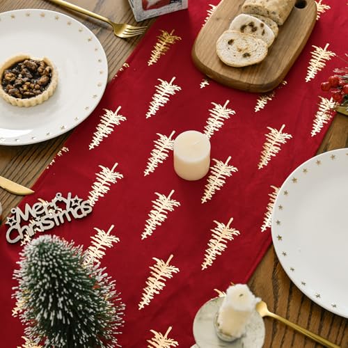 Red Dutch Fleece Table Runner 13x90 Inch Glitter Metallic Holiday Kitchen Decor