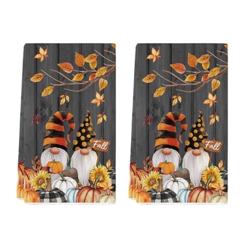 Black Pumpkin Gnome Kitchen Towels Set of 2 18x26 Inch - Fall Decor