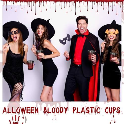 Halloween Bloody Plastic Cups with Hand Print Design - 100 Pack, 12oz