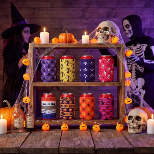 Halloween Can Cooler Sleeves 24 Pack - Horror Style Neoprene Drink Covers - 12oz