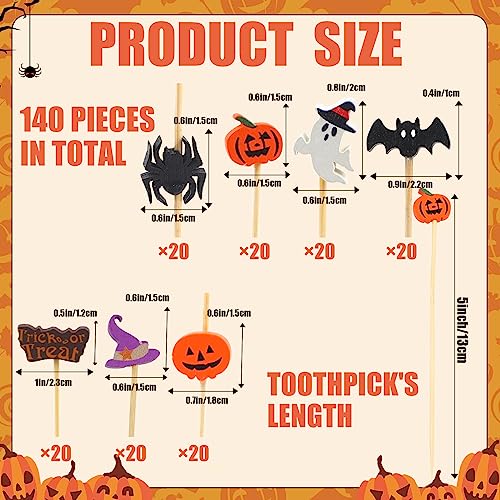 Halloween Cocktail Picks - Colorful Bat Ghost Pumpkin Spider Hat Drink Topper Set 140pcs