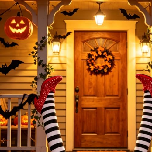 Halloween Witch Legs Prop with Red Shoes - Indoor & Outdoor Decor