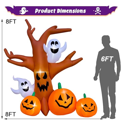 8 Ft Halloween Inflatable Dead Tree with Ghosts and Pumpkins Outdoor Decor