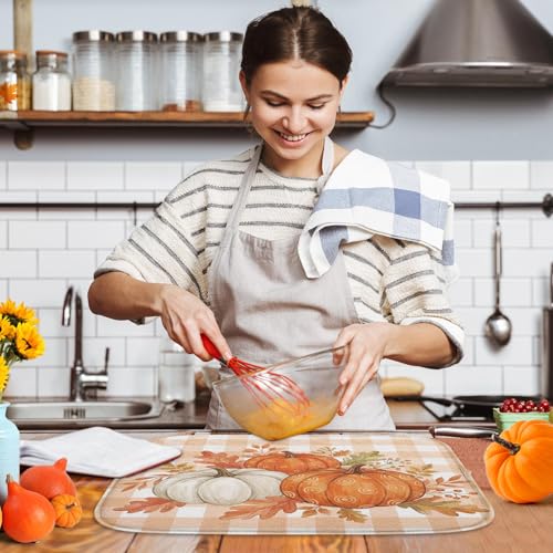 Sanwarm Fall Orange Pumpkin Absorbent Dish Drying Mat 16x18 Kitchen