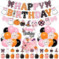 Pink and Black Halloween Birthday Party Balloons & Cake Topper Set