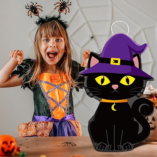 Halloween Cat Piñata with Bat Stick and Blindfold - Party Game Decor