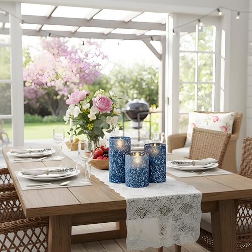 Raindrops Blue Flameless Candles with Remote Control - Real Wax Glass Battery Operated Set