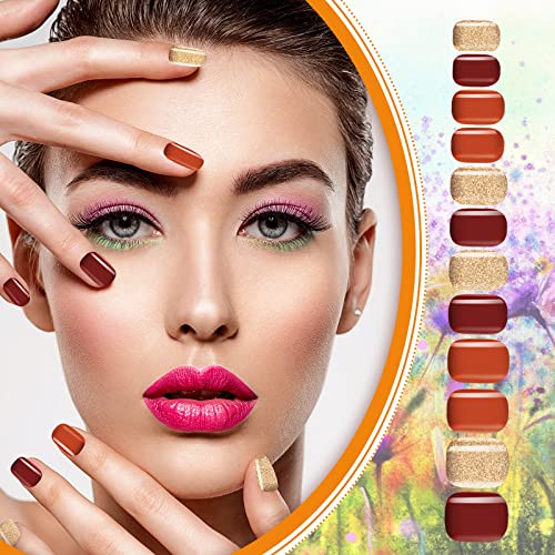 Fall Thanksgiving Press On Nails - Elegant Pattern 16 Pack, Short Fake Nails