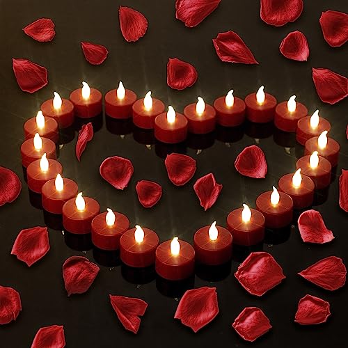 24 Pack Red Flameless LED Tea Lights Candles Flickering 200+ Hours - Safe No Mess