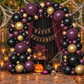 Double Stuffed Halloween Balloon Arch - Dark Purple Black & Gold Variation