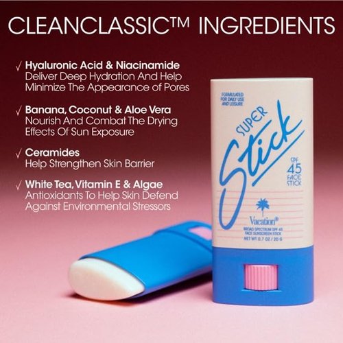 Vacation Super Stick SPF 45 - Clear Sunscreen for Face & Travel Size Air Freshener Bundle | Vegan Daily Protection, 0.7 Oz