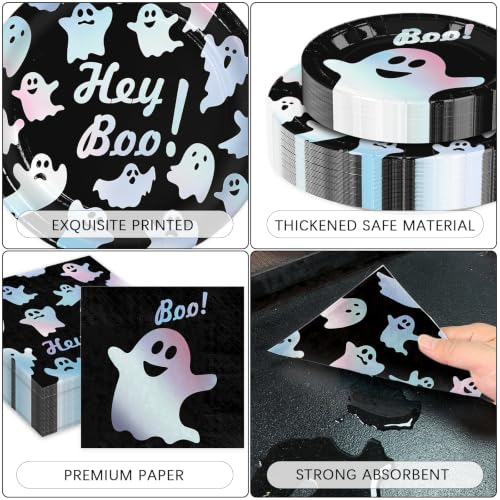 Halloween Paper Plates and Napkins Party Supplies - Dazzling Ghost Design, Serves 60