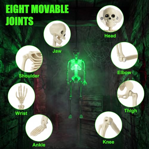 16-Inch Light Up Skeleton Halloween Decorations - 10 Pack Posable Full Body Props