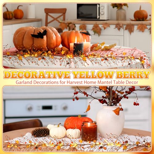 Thanksgiving Pumpkin Garland with Lights and Artificial Berries - Fall Home Decor