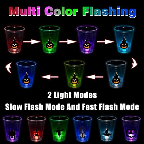 Halloween Glow in The Dark Party Cups - Standard Pack of 2, 25 Count, 16oz, Light Up Cups with Horror Stickers for Kids & Adults
