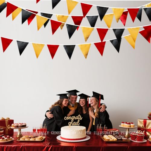Red Black Gold Party Decorations Triangle Pennant Banner Flag Bunting Garland - 32ft