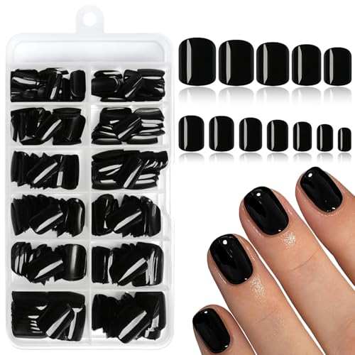 AddFavor Black Short Press On Nails Kit - 240PCS Fake Nails with Adhesive Tabs