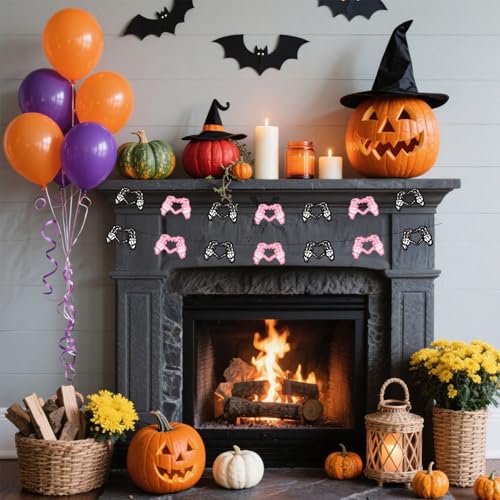 Halloween Skeleton Heart Banner Pink & Black Gothic Party Decor Set - Spooky Garland for Gothic Weddings and Bachelorette Parties