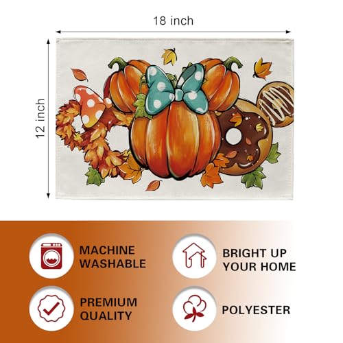 Fall Thanksgiving Placemats Set of 4 with Pumpkin Wreath Pattern - Autumn Table Decor