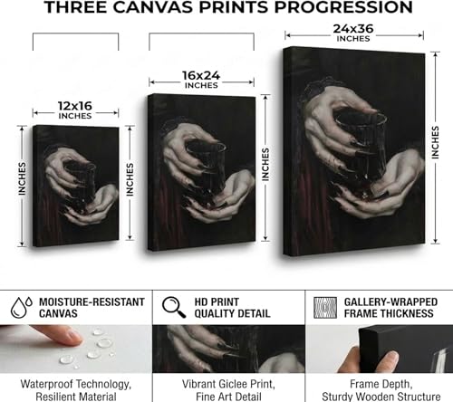 Dark Black Gothic Canvas Wall Art Vampire Clawed Hands Halloween Decor 24x36in