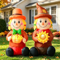 Inflatable Scarecrow Decorations with LED Lights - Fall & Thanksgiving Outdoor Decor - Variation: Scarecrow Couples