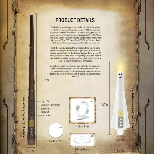 White 20 Pcs Halloween Ghost Flameless Floating Candles with Wand Remote Timer - Indoor & Outdoor Decor