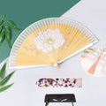Handheld Silk Folding Fan with Bamboo Frame - White Peony, 8.66 Inch, Chinese & Japanese Style, Party & Wedding Prop
