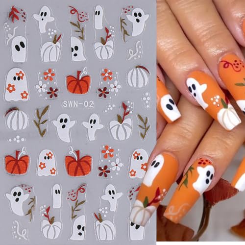 Halloween Nail Stickers - Ghost Pumpkin Spider Web & Cat Design, 4 Sheets, Variation: Halloween Stickers-1