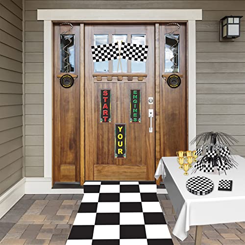 Checkered Aisle Runners 24x10 Feet - 2 Pack for 50s & Racing Theme Parties