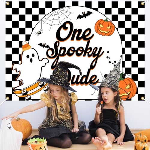 Halloween 1st Birthday Backdrop Banner - Spooky Ghost Pumpkin Bat Decoration, 7x5FT