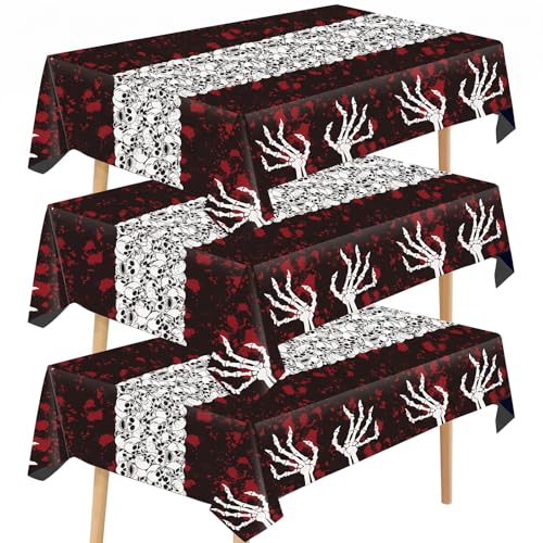 Halloween Tablecloth 54x108 Inch Spooky Gothic Skeleton & Blood Design Set
