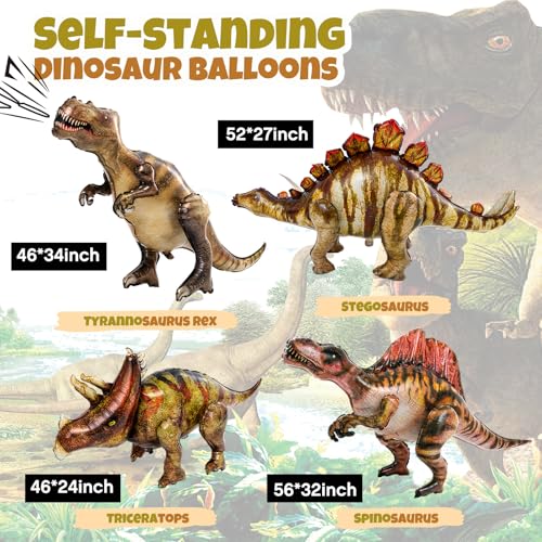 Giant Inflatable Dinosaur Balloons for Party Decorations - 50 Inch Set of 4