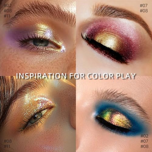 Duochrome Orange Green Glitter Eyeshadow Palette - Gold Variation