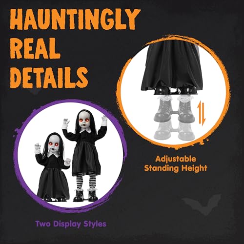 Halloween Animatronic Zombie Girl Decor with Sound & LED Eyes - 34 Inch Outdoor Haunted House Prop