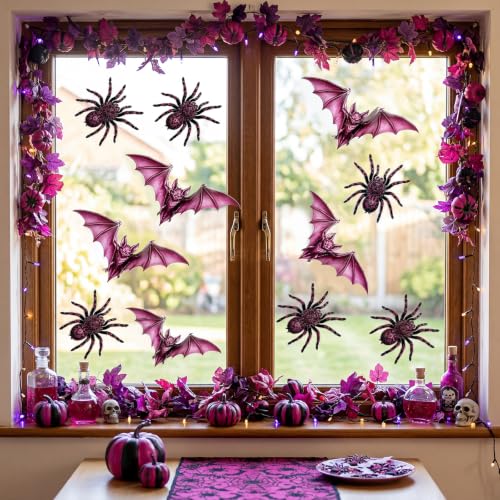 Halloween 3D Purple Bat and Spider Wall Stickers - Creepy Gothic Decor, Peel & Stick, Spider Variation