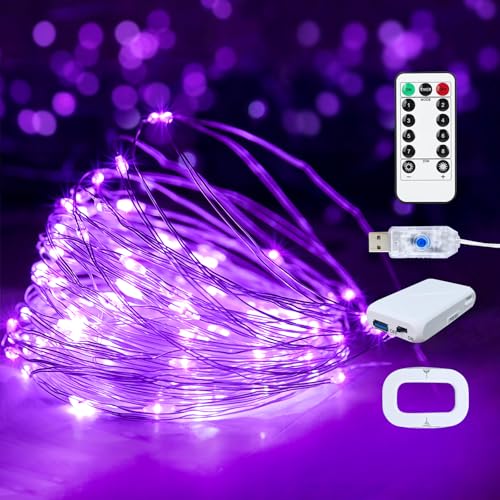 Purple 2 Pack USB Fairy String Lights 16ft with Remote & Timer - Indoor Outdoor Decor