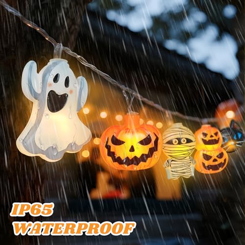 Orange Halloween String Lights - 20 LED Pumpkin Ghost & Cat Decor, 9.84 FT waterproof Indoor Outdoor
