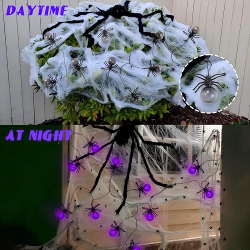 Large Purple Spider Halloween String Lights with Timer - Battery Powered Waterproof Decor