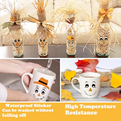 Fall Scarecrow Face Stickers - 30 Vinyl Decor Decals for Crafts & Projects