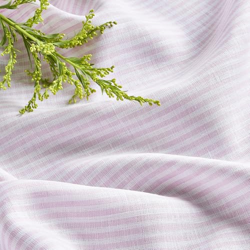 Pure Linen Table Runner 14x90 Inches - Pink and White Stripe, Handcrafted, Eco-Friendly