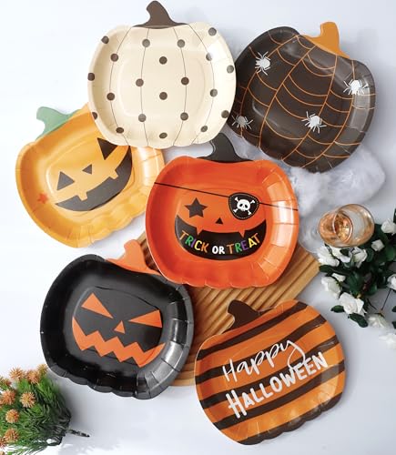 Halloween Paper Plates 48 Pack - Pumpkin & Ghost Disposable Party Tableware