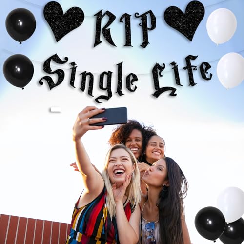 Gothic Bachelorette Party Decorations Set - Black Glitter Banner & Balloons