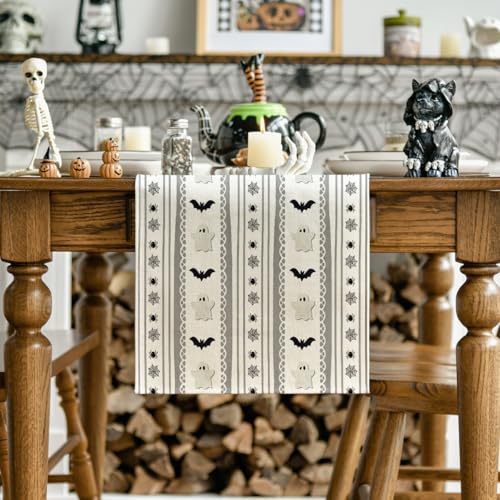 Halloween Table Runner 13x90 Inch Beige Polyester Home Party Decor