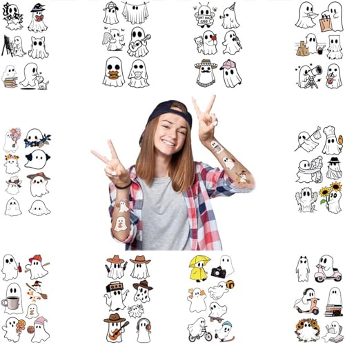 Halloween Ghost Temporary Tattoos for Kids - 10 Sheets Ghost Theme Party Stickers