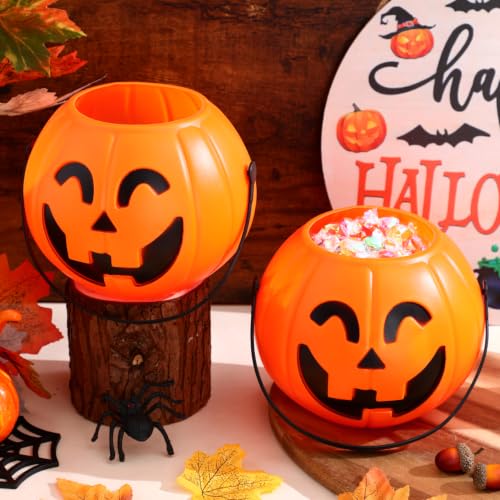2 Pack Plastic Pumpkin Trick or Treat Buckets with Handle - Halloween Candy Baskets