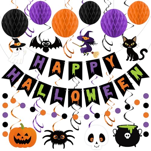 Halloween Party Decorations Set Banner Garland Honeycomb Balls Wall Hanging Indoor Outdoor