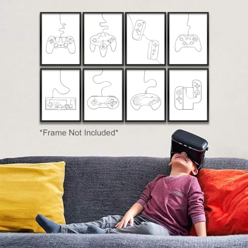 8 Pcs Gaming Wall Art Prints - Boys Room Decor Posters for Game Room & Office