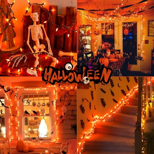 HEYFUNi 21ft Orange Halloween String Lights - 100 LED Mini Lights with Black Wire & Extra Fuses