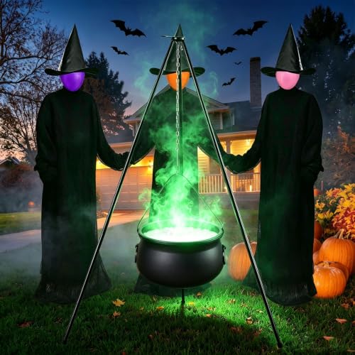 Large Halloween Cauldron with Tripod and Creepy Props for Outdoor Decor