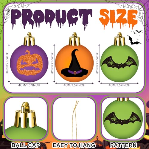 Halloween Ghost Ball Ornaments - 24 Pack, 1.57 Inch Plastic Tree Decorations